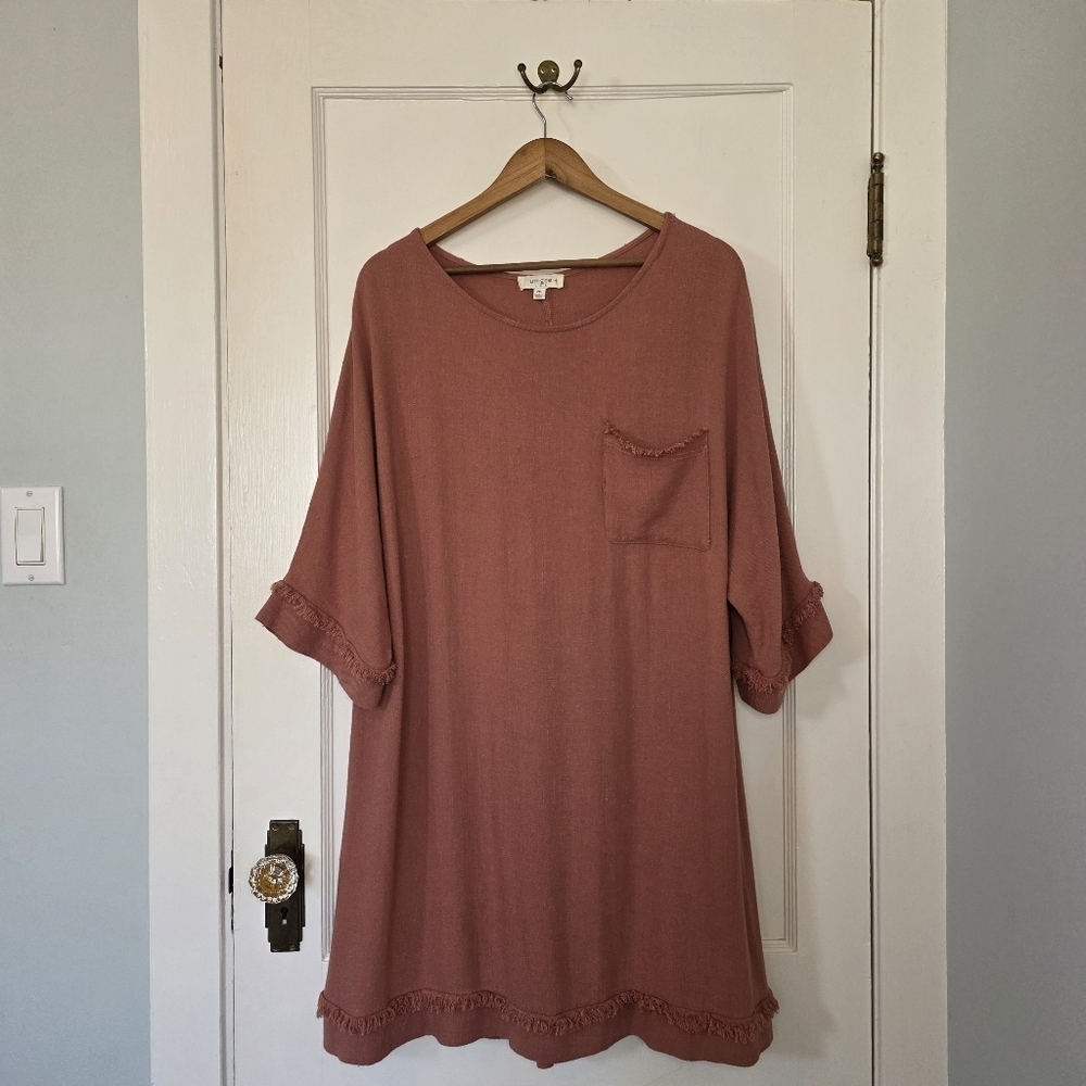 Umgee USA Linen Blend A-Line Dress – Size 2XL – Rose Clay